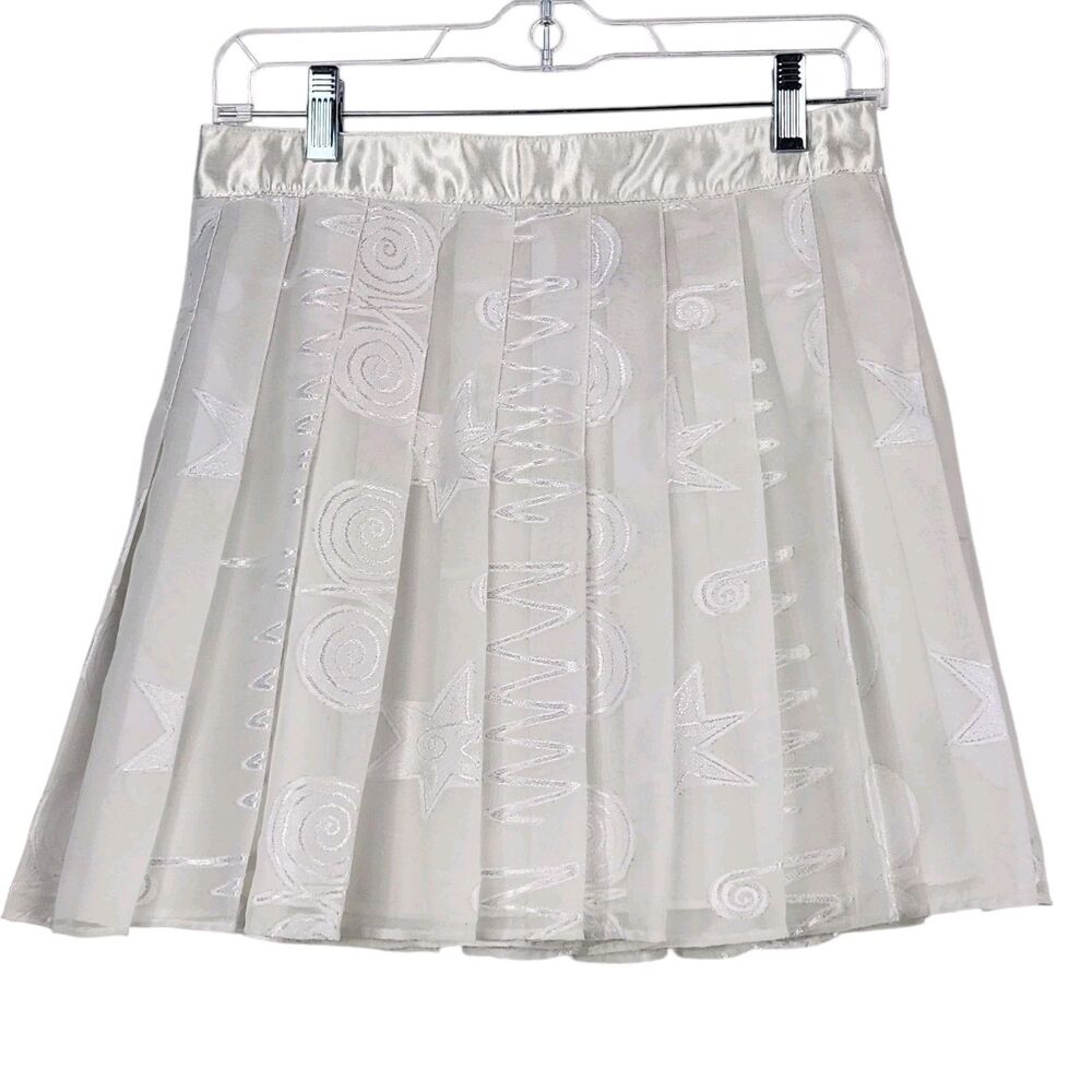 VINTAGE Tail Pleated Tennis Skirt Sz 12 White Raw Edge Appliques Pickleball Golf
